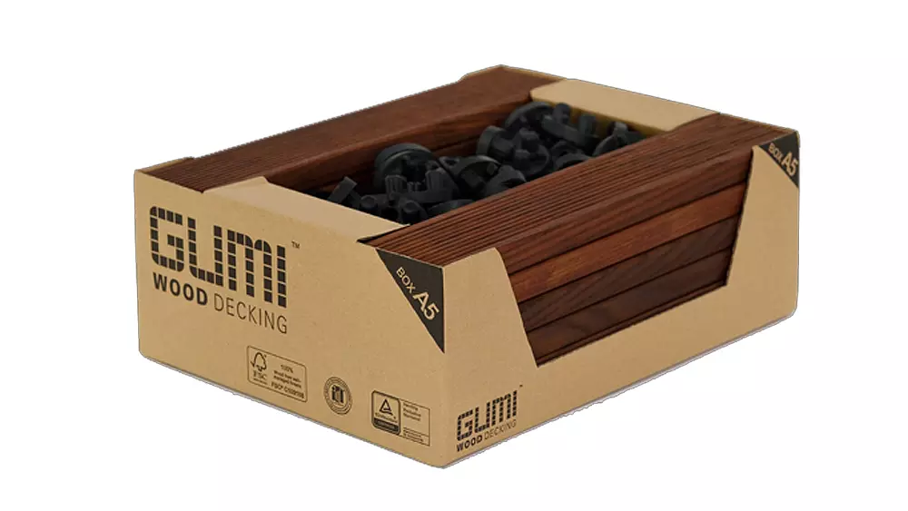 Klickfliese Gumideck Box A5 Thermoesche, 16 Dielen 21x70mm, Länge 36,6cm, Deckfläche 0,438 m² 