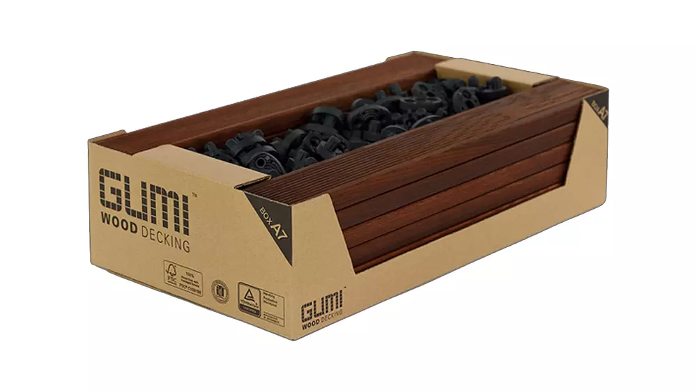 Klickfliese Gumideck Box A7 Thermoesche, 16 Dielen 21x70mm, Länge 51,4cm, Deckfläche 0,613 m²