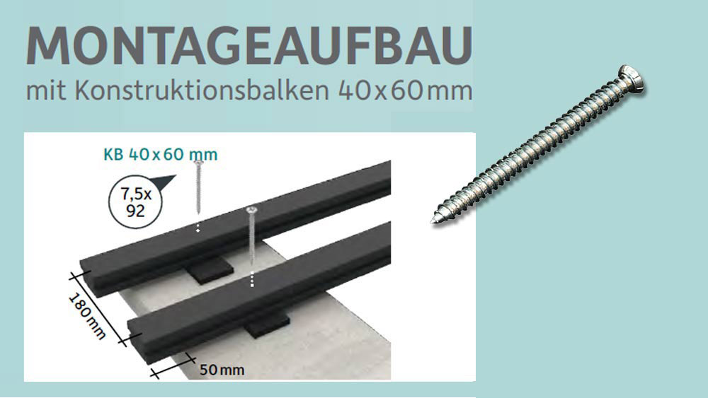 Megawood WPC Konstruktionsbalken/ Unterkonstruktion H40xB60 mm, Länge 3,60m 
