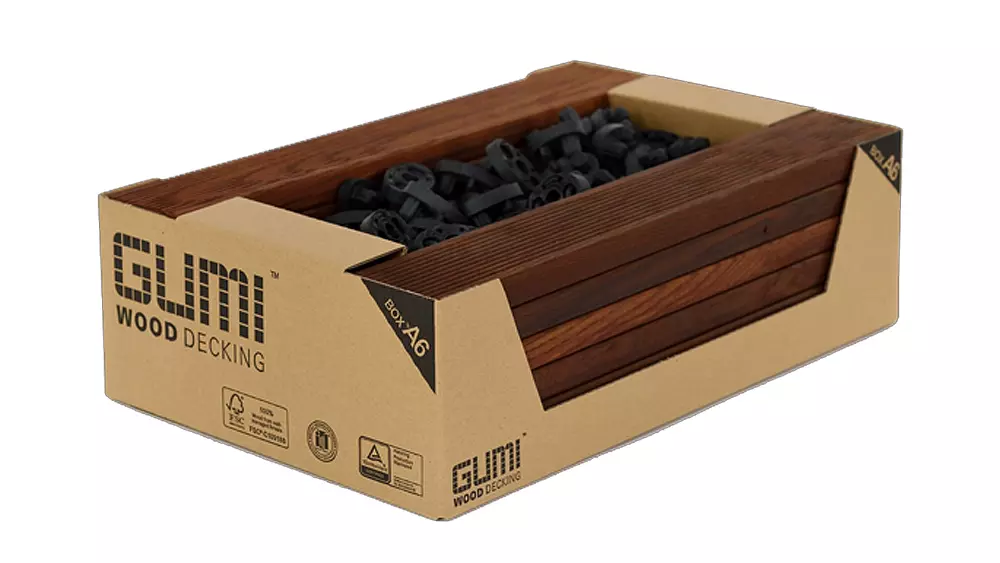 Klickfliese Gumideck Box A6 Thermoesche, 16 Dielen 21x70mm, Länge 44,0cm, Deckfläche 0,526 m² 