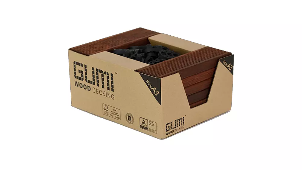 Klickfliese Gumideck Box A3 Thermoesche, 16 Dielen 21x70mm, Länge 21,4cm, Deckfläche 0,263 m²  
