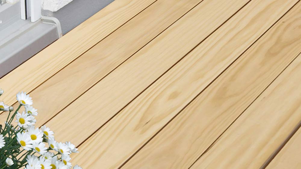 Terrassendiele Accoya® naturfarbig, 21x142mm, Länge 3,00m, glatt/egal., seitliche Clipnut, A1-Sort.